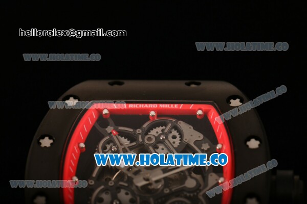 Richard Mille RM 055 Bubba Watson Tourbillon Manual Winding PVD Case with Skeleton Dial Dot Markers and Red Inner Bezel - Click Image to Close